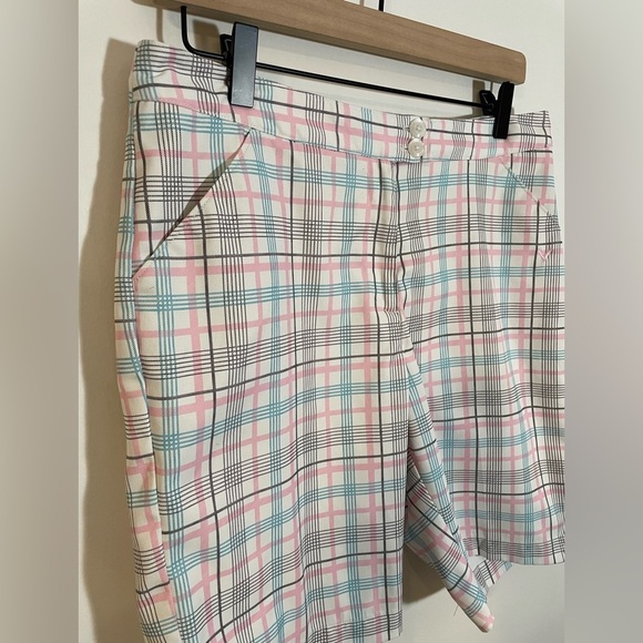 Callaway Pants - Callaway Womens Shorts Golf Bermuda Opti Dri Pockets Plaid Blue Pink White Sz 8